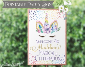 Unicorn Birthday Sign - Printable Party Sign - Unicorn Party - Unicorn Backdrop - Personalized Birthday Sign