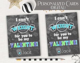 Fitness Valentines PERSONALIZED Digital - School Valentine, Classroom Valentine, Kids Valentines - Printable Valentine Cards