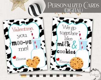 Milk and Cookies Valentines PERSONALIZED Digital - School Valentine, Classroom Valentine, Kids Valentines - Printable Valentine Cards