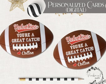 Football Valentines PERSONALIZED - School Valentine, Classroom Valentine, Kids Valentines - Printable Valentine Cards