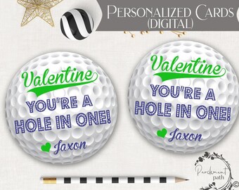 Golf Valentines PERSONALIZED - School Valentine, Classroom Valentine, Kids Valentines - Printable Valentine Cards