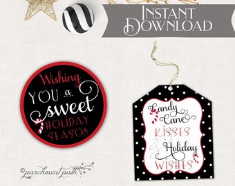 Christmas Gift Tags - Candy Cane Kisses Christmas Tags - Printable Gift Tags  - Teacher Gift - Christmas Gift Tag - Instant Download