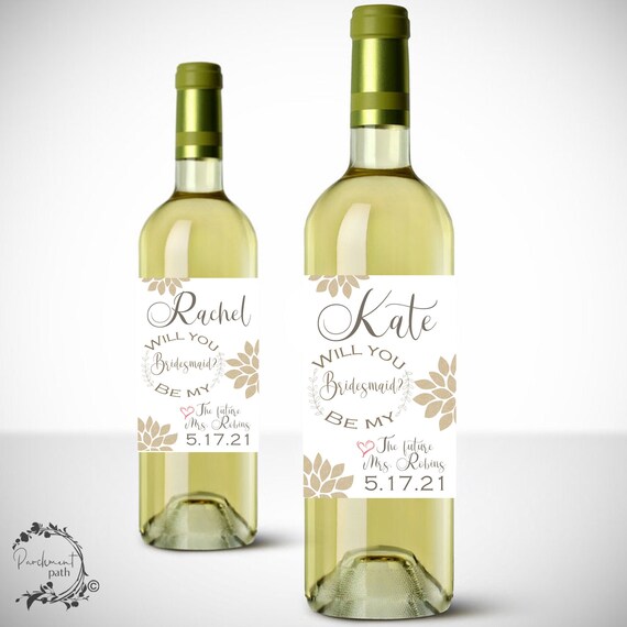 Personalised Will you be my Bridesmaid Wine Bottle label//Custom Wedding Favour