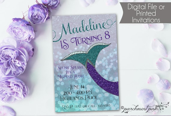 Mermaid Birthday Invitation - Under the Sea Party - Printable - Mermaid Party - First Birthday - Girl Birthday Party - Pool Party Il_570xn