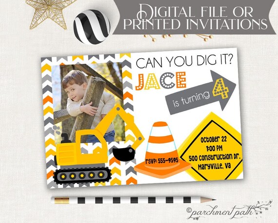 Construction Birthday Invitation - Boy Birthday Party - Bulldozer Tools Printable Invitation - Printed Invitations Il_570xn