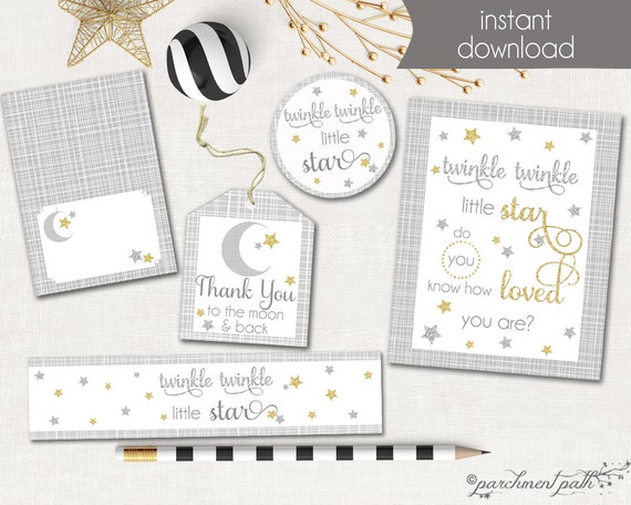 Twinkle Twinkle Little Star Printable Party Set - Favor Tags, Party Sign, Cupcake Toppers, Water Labels- Instant Download - Baby Shower Il_570xn