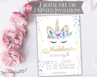 Unicorn Birthday Invitation - Unicorn Party - Rainbow Invitation -  Printable or Printed Invitations