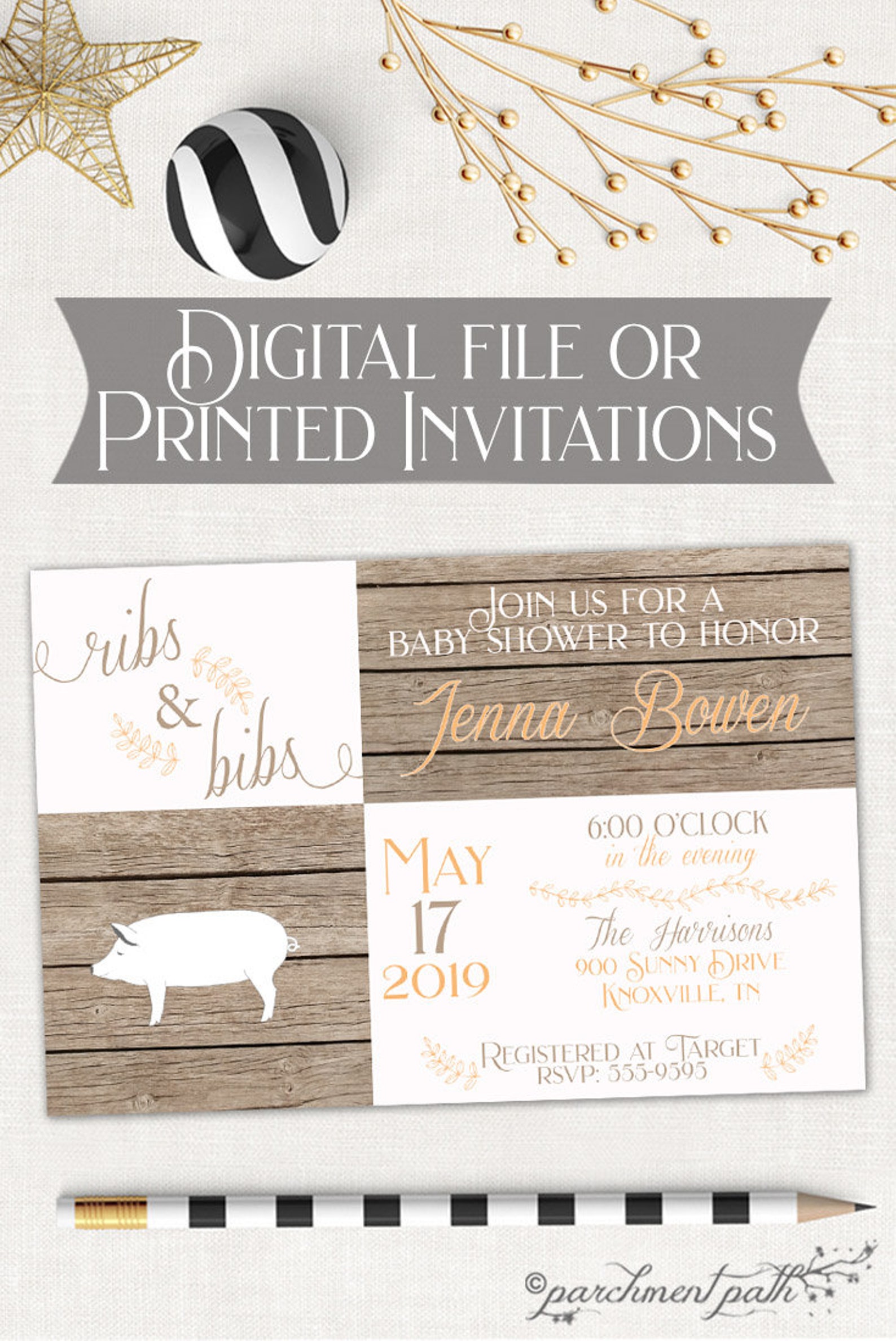 BBQ Baby Shower Invitation Ribs and Bibs Custom Baby Shower Etsy