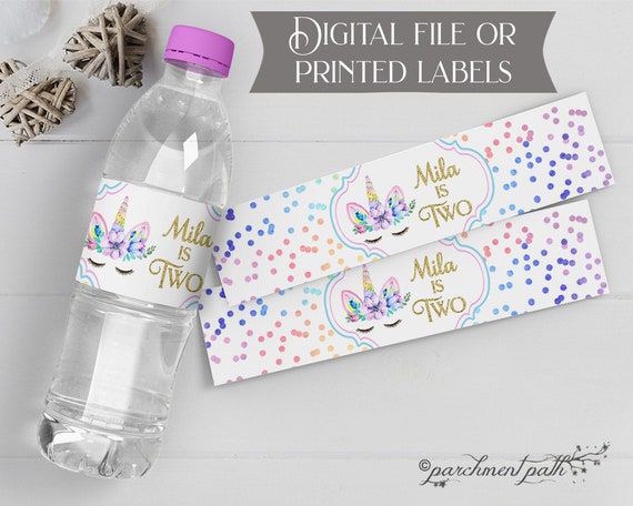 Unicorn Water Bottle Labels - Unicorn Birthday - Digital File or Printed Labels by Parchment ...
