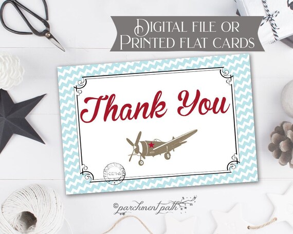Airplane Thank You Cards - Baby Shower, Birthday Thank You - Child Thank You Cards - Printable Card or Printed Flat Cards Il_570xn