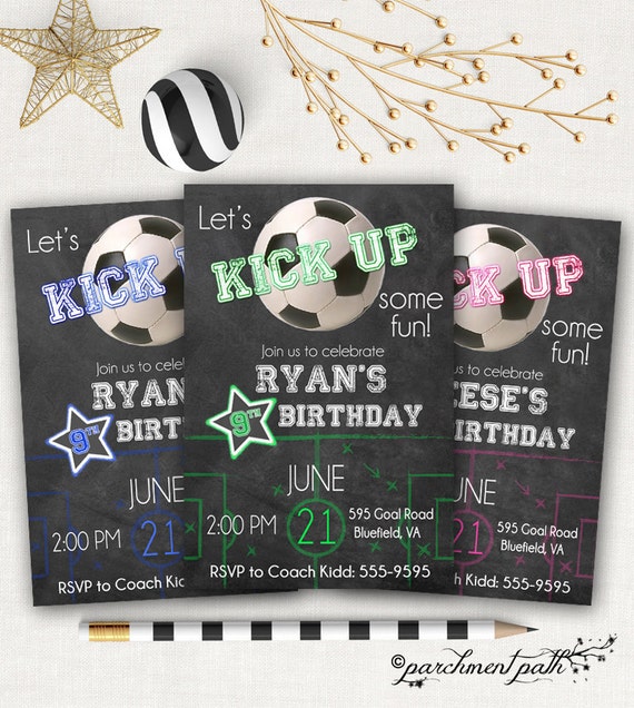 Soccer Birthday Invitation - Personalized Invite - Chalkboard Invitation - Soccer Party - Printable Il_570xn