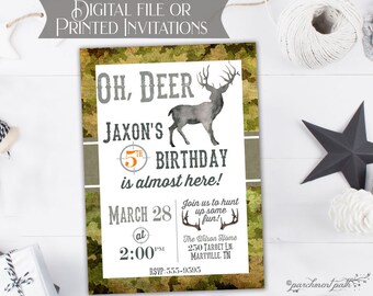 Hunting Birthday Invitation - Camo Party - Deer Invitation -  Printable or Printed Invitations