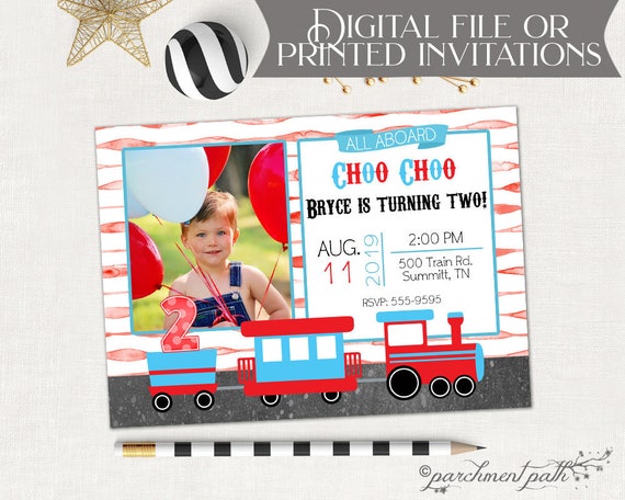 Train Birthday Invitation - First Birthday - Printable Digital File or Printed Invitations Il_570xn