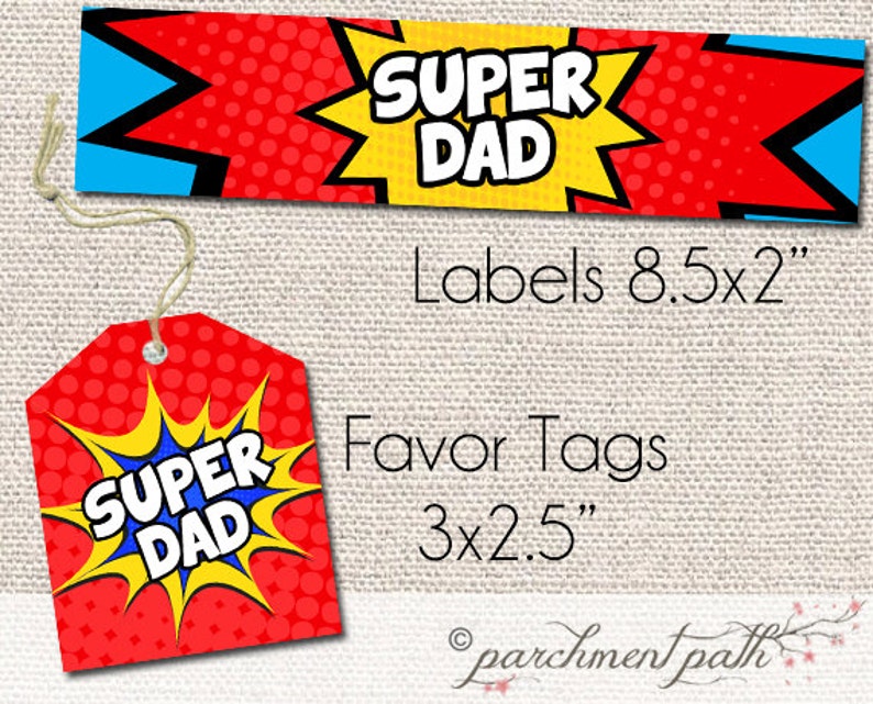 Super Dad Printable Set Instant Download Printable Gift Tags and Water Bottle Labels Father's Day Printable Dad Christmas Printable image 2