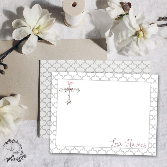 Personalized Stationary for Women, Personalized Stationary Set of 12 cards, Personalized Note Cards with Envelopes, Cross Cards Il_570xn