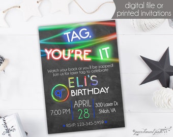 Laser Tag Birthday Invitation - Neon Party - Boy Birthday Party - Printable Invitation - Printed Invitations