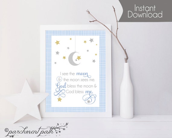 I See the Moon Printable Art (Blue) - God Bless this Baby Wall Art, Quote, Nursery Art, Wall art decor, Christian Art - Instant Download Il_570xn