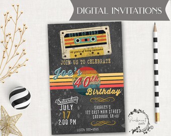 80s Retro Birthday Invitation – Cassette Tape Party (Digital File)