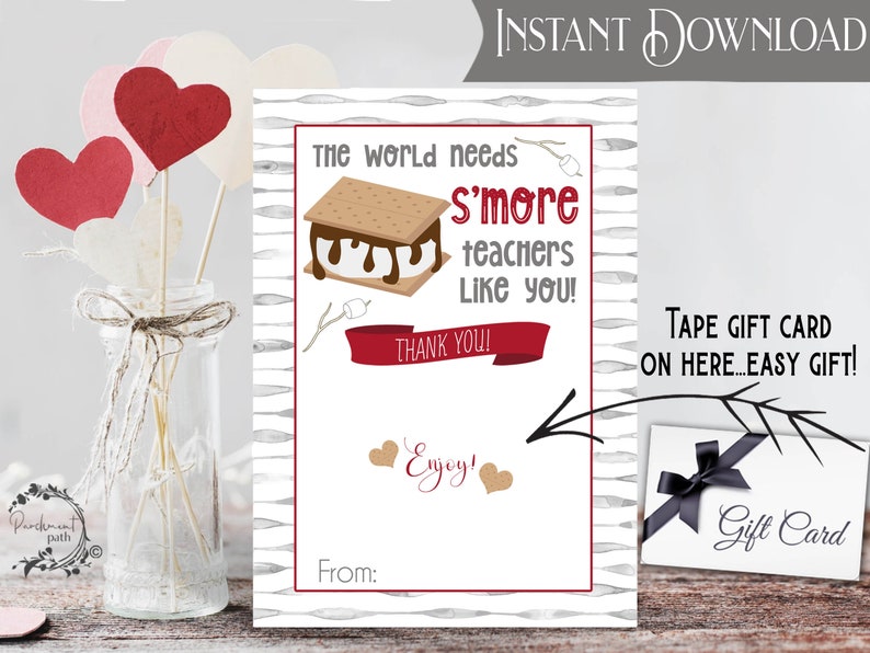 S'More Teacher Gift Card Holder INSTANT DOWNLOAD Teacher Gift Card Holder Printable Teacher Appreciation Gift image 1