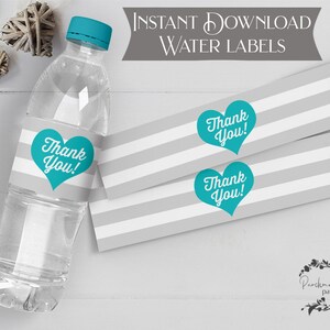 Thank You Water Bottle Labels -  Instant Download - Teacher Appreciation Gift - Shower or Party Favors - Valentine - Digital File