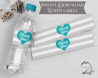 Thank You Heart Water Bottle Labels – Party Favors (Digital File)