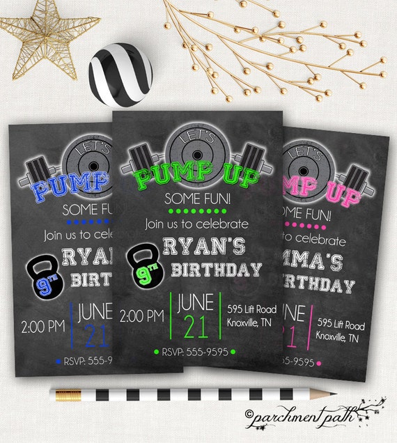 Weight Lifting Birthday Invitation - Work Out Party - Fitness, Gym, Exercise, Training, Sports Birthday - Printable or Printed Invitations Il_570xn