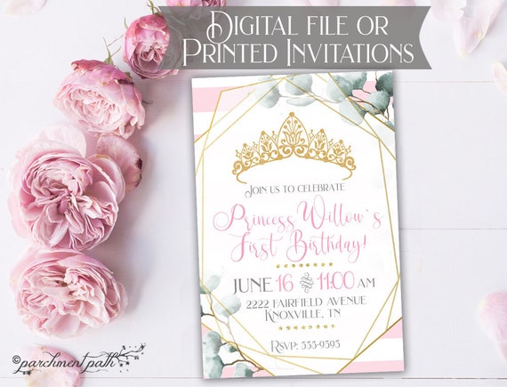 Princess Birthday Invitation - First Birthday - Printable or Printed Invitations Il_570xn