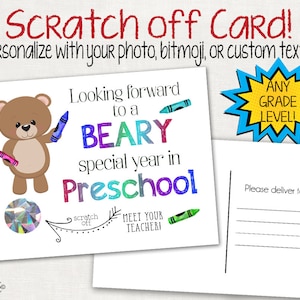 Scratch Off Postcard - Bear Postcard for Students or Kids  - Note From Teacher - Back to School - School Cards - Meet the Teacher