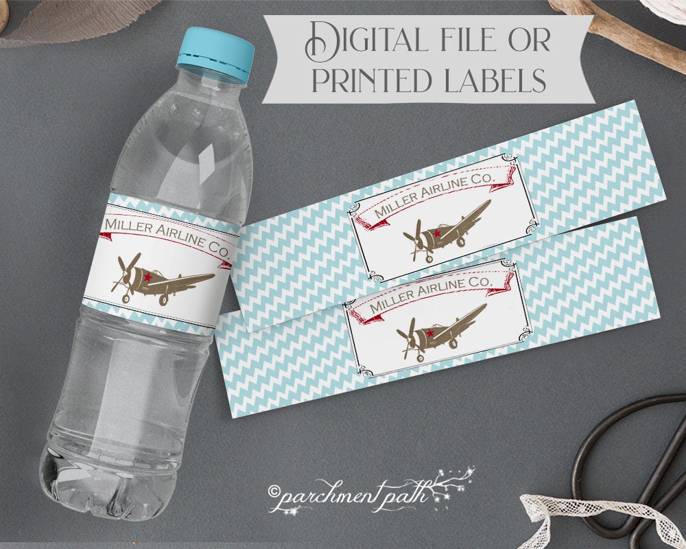 Airplane Water Bottle Labels Airplane Birthday Airplane Baby Shower Digital  File or Printed Labels 