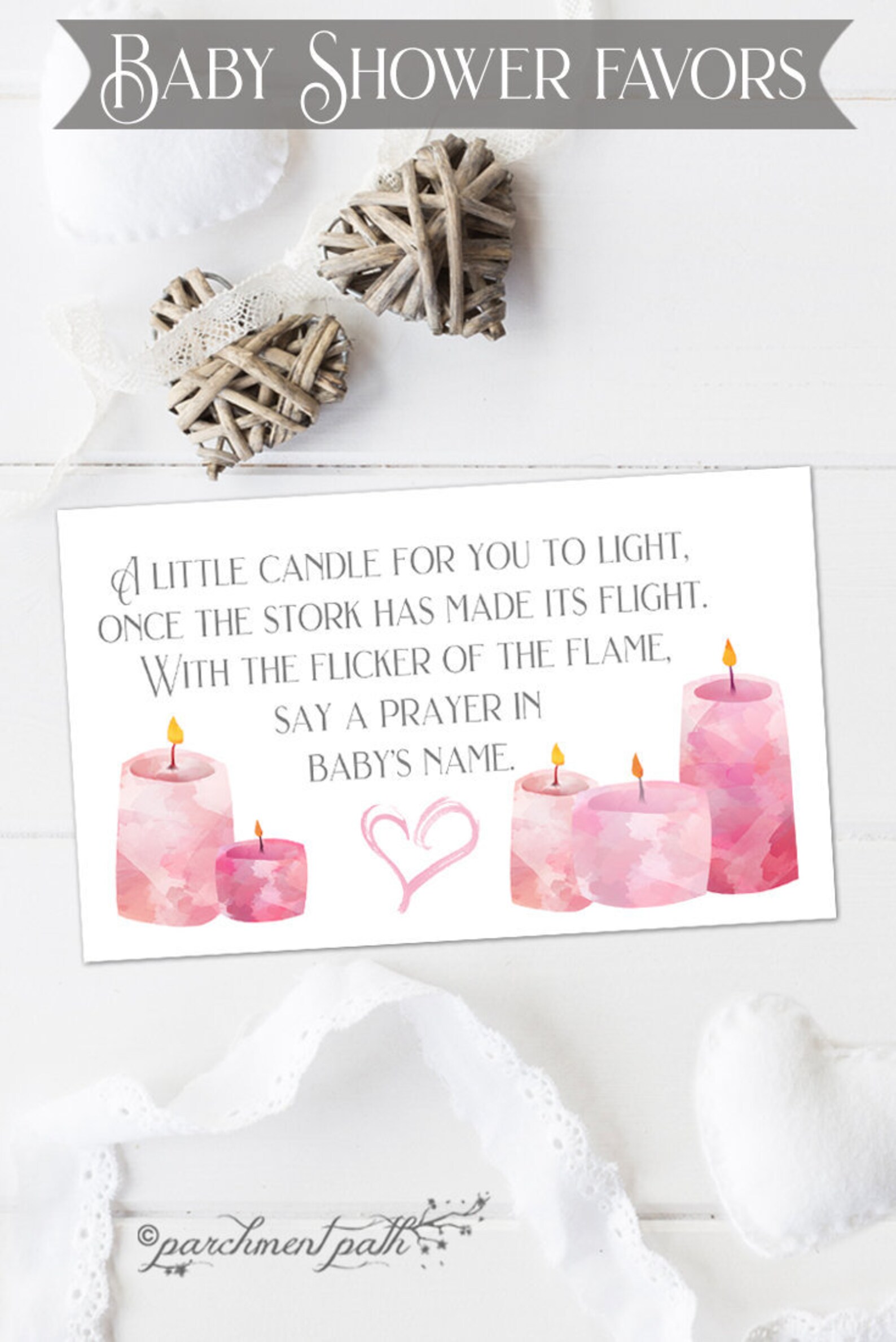 Baby Shower Favor Light a Candle Baby Wishes Card Girl Etsy
