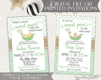 Sweet Pea Baby Shower Invitation - Gender Neutral, Gender Reveal - Twins, Triplets - Printable Invitation