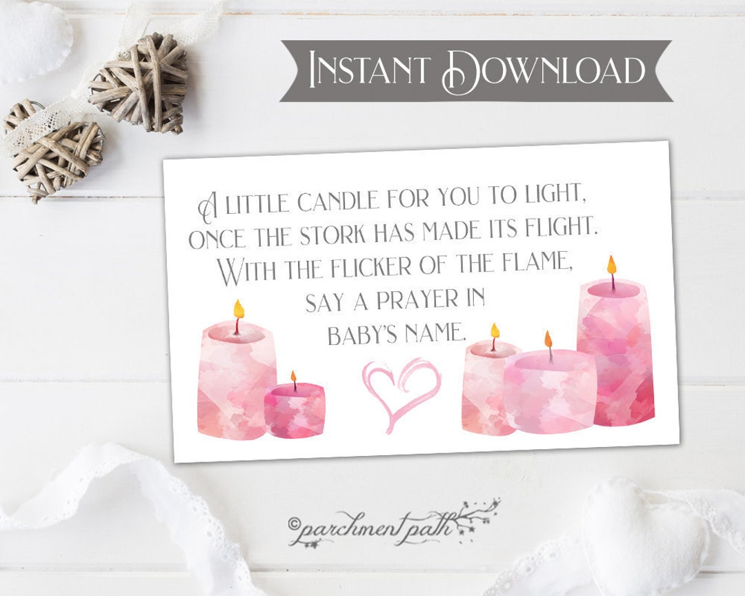 Baby Shower Favor - Light a Candle Baby Wishes Card - Girl Baby Shower ...