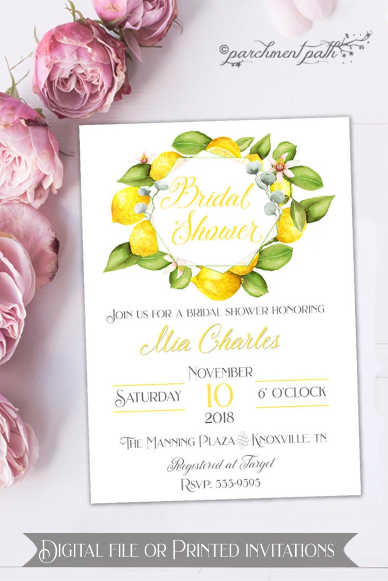 Lemon Bridal Shower Invitation Printable Invitation Printed Invitations image 2