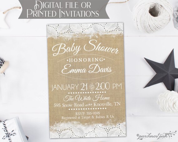 Burlap and Lace Baby Shower Invitation - Gender Neutral - Gender Reveal - Printable or Printed Invitations Il_570xn