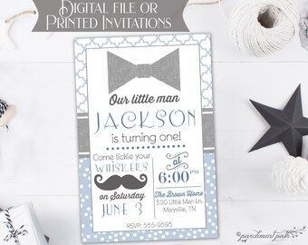 Mustache Birthday Invitation - Little Man Birthday Invitation - First Birthday Invitation - Printed Invitations or Printable Invitation