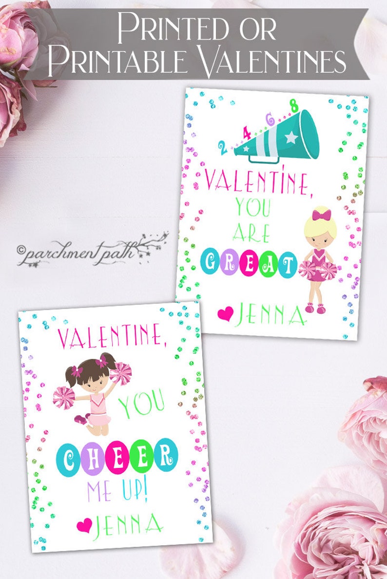 Cheerleading Valentines Printable Cheerleader Personalized Etsy