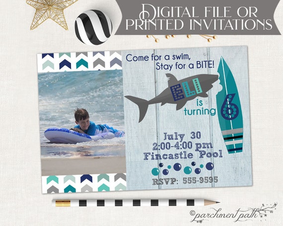 Shark Birthday Invitation Pool Party Surf Printable Invitation Shark Birthday Invitation Pool Party Surf Printable Invitation