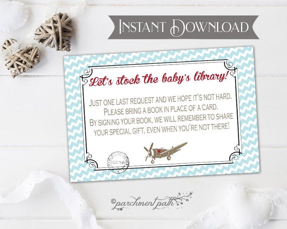 Bring a Book Card - Airplane Baby Shower - Instant Download - Bring a book instead of a card - Stock baby's library Il_570xn