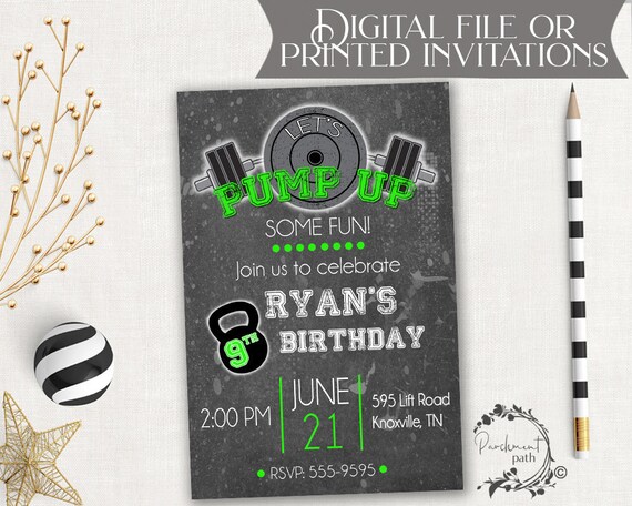 Weight Lifting Birthday Invitation - Work Out Party - Fitness, Gym ...