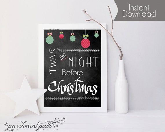 Christmas Art - Twas the Night Before Christmas Chalkboard Art Print - Holiday Art, Wall Decor, Christmas Printable Sign- Instant Download Il_570xn