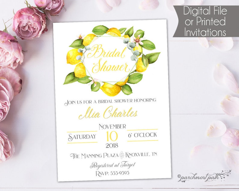 Lemon Bridal Shower Invitation Printable Invitation Printed Invitations image 1