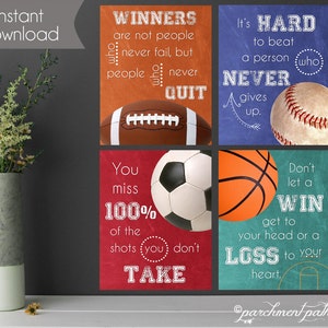 Sports Quotes Printable Art Set - Playroom Art - Classroom Poster  Printables - Teacher Coach Art Instant Download