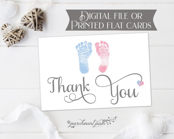 Classic Gender Neutral Thank You Cards - Baby Shower Thank You - Printable Thank You or Printed Flat Cards - Twins Thank You Cards Il_570xn