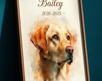 Pet Memorial Custom Portrait from Photo, Printable Canvas Keepsake, Dog Cat Loss Gift