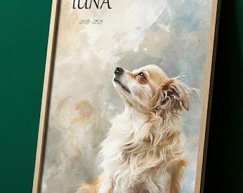 Pet Memorial Gifts Custom Portrait from Photo, Printable Wall Art, Dog Cat Loss Present
