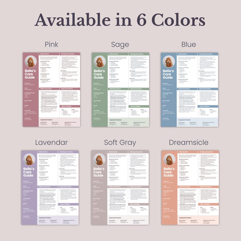 Pet Sitter Instructions Template, Editable Canva, Dog Care Planner ...