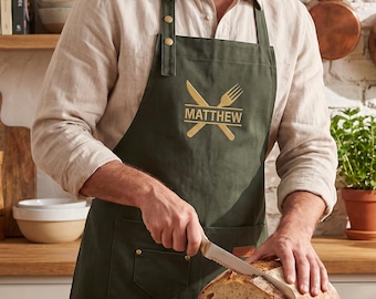 Grembiule personalizzato da uomo, grembiule da chef ricamato su misura, grembiule da cucina da uomo con nome, regalo per papà, marito, chef