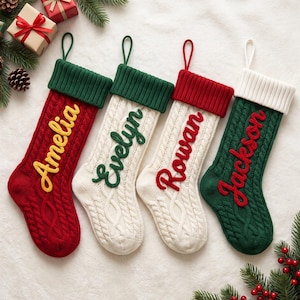 Custom Name Christmas Stocking, Personalized Embroidered Stocking, Handmade Holiday Decor, Christmas Eve Gift, Family Stocking