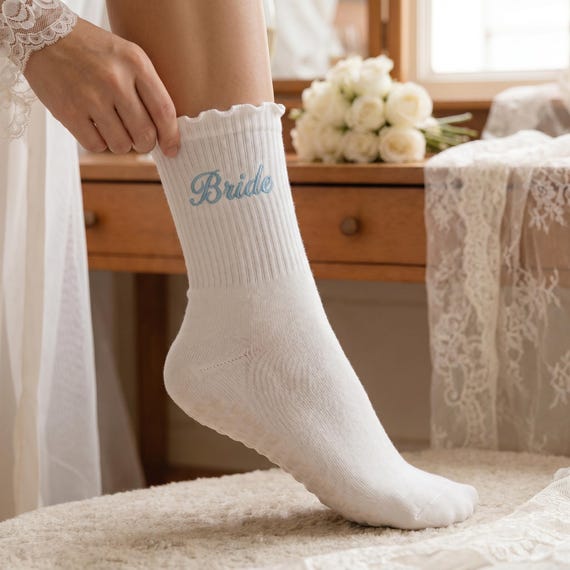 Custom Initial Ruffle Pilates Socks, Personalized Embroidered Sock, Women Pilates Grip Socks, Bachelorette Gifts, Weeding Favors