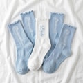 Custom Initial Ruffle Pilates Socks, Personalized Embroidered Sock, Women Pilates Grip Socks, Bachelorette Gifts, Weeding Favors product logo